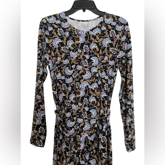 NWT Garnet Hill Linden Knit Dress Long Sleeve Tencel Floral Tie Waist Maxi Sz S - Picture 3 of 16